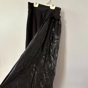 Commence wrap midi dual material pleated black skirt, faux leather